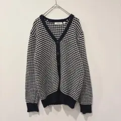 ニコアンド カーディガン ニット 総柄 ネイビー M相当 長袖　前ボタン