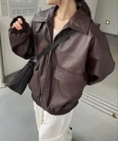 nemne store フェイクレザーダブルジップスタンドブルゾン