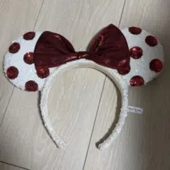 ディズニー カチューシャ ミニー•マウス スパンコール ドット　赤　白　水玉