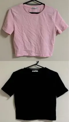 ZARA へそ出し 半袖 Tシャツ 2色セット（ピンク・黒） サイズM