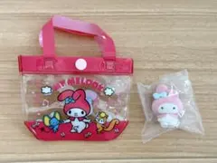 プールバッグ風ミニポーチ/ふわふわフロッキードール マイメロディ 2点セット