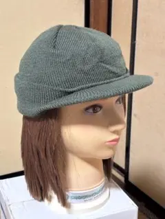 ミリタリー オリーブグリーン ニット帽 耳当て付き