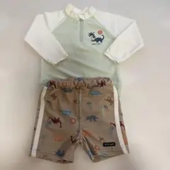 petit main 恐竜柄 ラッシュガード&パンツ 水着上下セット 90cm