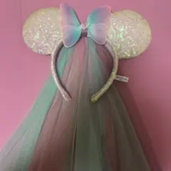 ディズニー　カチューシャ　オーガンジー　オーロラ　蝶　スパンコール　40周年