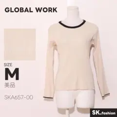 美品 GLOBAL WORK トップス ニット 配色パイピング クルーネック