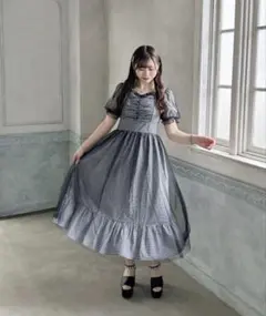 evelyn ギンガムチェック 半袖ロングワンピース