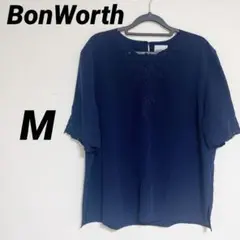 BonWorth 半袖シャツ 【M】 花柄レース　ネイビー 海外古着✨