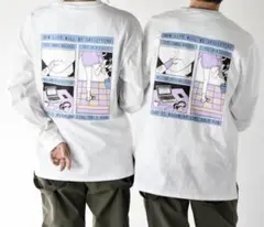 L / 新品　レトロデザイン バックプリントロングスリーブ　白　Tee ロンT