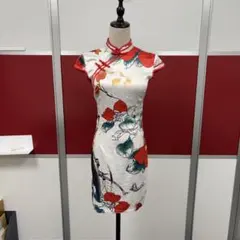 花柄 チャイナドレス ホワイト レッド ミニ丈S-马上到！