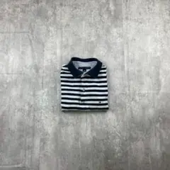 TOMMY HILFIGER ボーダー 半袖ポロシャツ S 紺白 胸ロゴ 古着夏