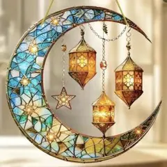 ランタン　月　星　アクリル　オーナメント ステンドグラス風 インテリア　雑貨