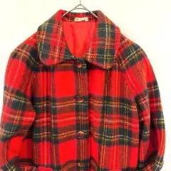 かっちょ様専用ヴィンテージ70sウール タータンチェック コートクラシック赤 紺