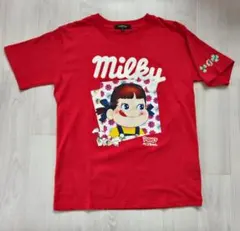 ペコちゃん不二家おもしろTシャツ赤Sサイズユニセックスmilky ミルキー
