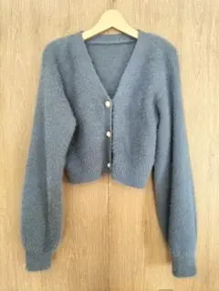 グレイル　シャギーニット　カーディガン　水色　かわいい　Vネック　フリーサイズ