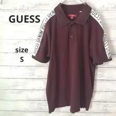 【ゲス】GUESS ポロシャツ S ワインレッド ロゴ お洒落 カジュアル