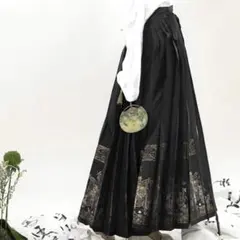 四君子 織錦馬面裙 黒金色ロングスカート　明製漢服　西陣織　成人式　着物和服浴衣のサムネイル