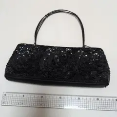 ビーズ装飾 ブラック クラッチバッグ