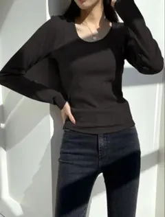 DAZY リブニットTシャツ 長袖 黒 M