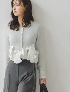 SNIDEL リボンモチーフカーディガン　IVR