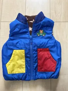 青いダウンベスト 星柄裏地