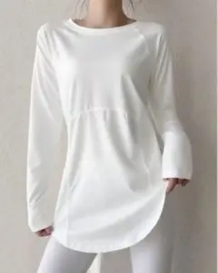 ホワイト 長袖 フィットネスウェア ヨガウェア