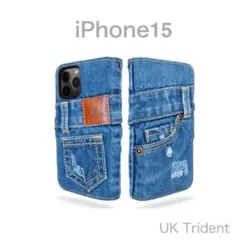 iPhone 15用ダメージ本格デニム手帳型ケース　UK Tridentのサムネイル