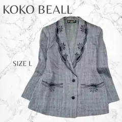 KOKO　BEALL　麻混　エレガント　華やか　刺繍　テーラードジャケット　L