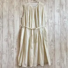 【Fサイズ】バンドカラー タックシャツワンピース ホワイト生成りロングシャツ