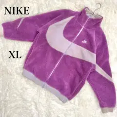 NIKEꕤ ボア フリースジャケット XL スウッシュ ビッグロゴ パープル 紫