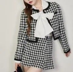 ノーカラーツイードジャケット ブラック系