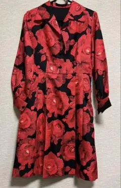 【昭和レトロ】昭和ビンテージ　椿柄　ワンピース 古着　おしゃれ　高円寺系