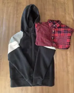 【UNIQLO】キッズ 秋冬トップス2点セット パーカー／ネルシャツ まとめ売り