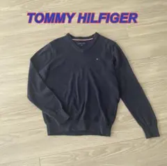 トミーヒルフィガー　Vネック　綿　コットン　ワンポイント　ネイビー　定番デザイン
