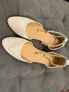 ホワイト パール付きパンプス 結婚式/二次会