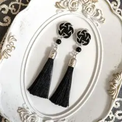 No.6741 水引 ピアス タッセル 黒 和装 成人式 着物 全長約9㎝