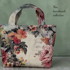 手提げミニトートバッグ　薔薇柄　モダン　大柄　1点のみ