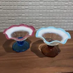 氷コップ 三色 手吹き ガラス 乳白色 昭和レトロ 色付き脚 セット 氷コップ 三色 手吹き ガラス 乳白色 昭和レトロ 色付き脚 セット