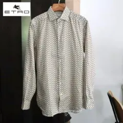ETRO エトロ ダイヤ柄コットンニット地長袖シャツ イタリア製 Lサイズ