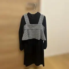 GREEN LABEL RELAXING チェック柄重ね着風ワンピース（黒）