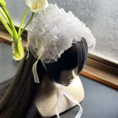 白 ロリータ レースヘッドドレス