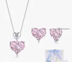 新品未使用★ ピンクジルコニア　ネックレス&ピアス　クリスマスギフトに！
