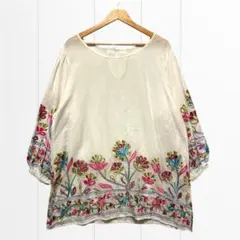 ゴールドジャパン 花柄刺繍 チュニック ブラウス 4L/5L コットン タグ付きのサムネイル