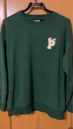 スヌーピー刺繍ダークグリーンスウェット Lサイズ
