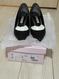 DIANA グリッター キラキラ パンプス ヒール ブラック 22cm 箱あり