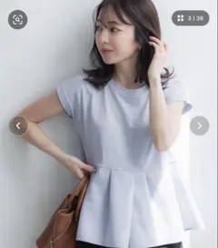 coca コカ　ライトブルー フレア　ペプラム　半袖　Tシャツ L