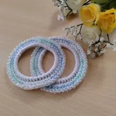 ビーズ装飾ホワイトヘアゴム2個セット