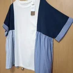 パッチワーク　異素材　切り替え　チュニック　 Mサイズ 新品　ゆったり　ミーカのサムネイル
