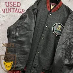 ☆US古着☆vintage【レザー/ウール スタジャン】刺繍ロゴ メンズL