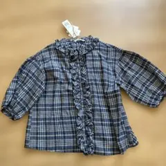 新品タグ付き！　Crossかける✖️Linenフリルブラウス　ネイビー