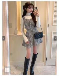 GRL ラメツイード ビスチェ×ミニフレアスカート セットアップ L 新品未使用